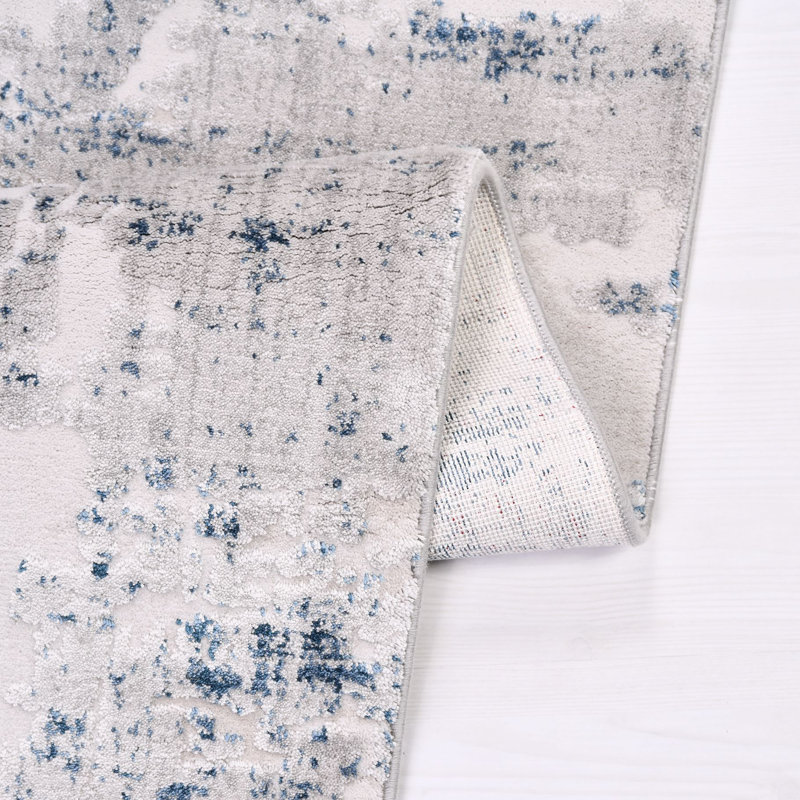 Tapis bleu moderne / abstrait lavable à la machine antidérapant, Tapis de couloir 3 pi 4 po x 8 pi 3 po