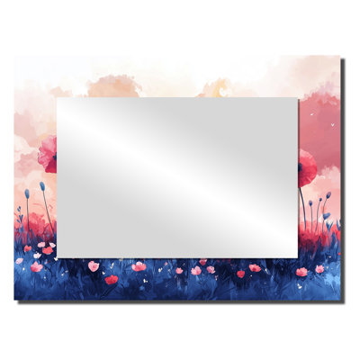 Coastal Poppies On Pink Sunset - Floral Accent Wall Mirror - Printed On Metal