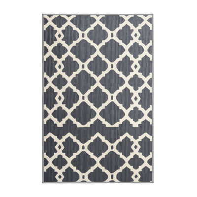 Machine Washable Trellis Gray Area Rug