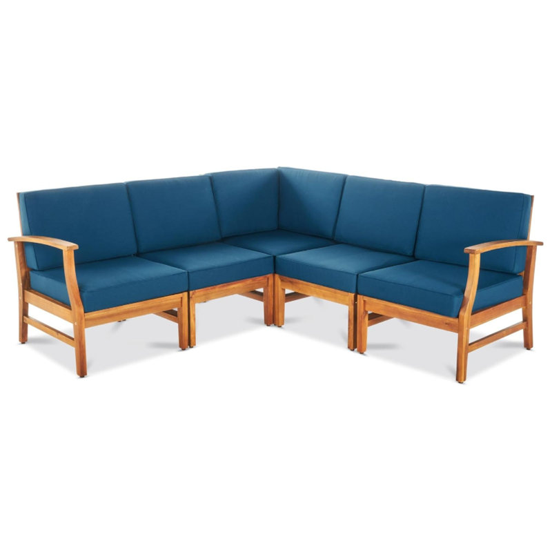 Outdoor Solid Wood Sections 5 Piece Set, Blue, Brown Wood
