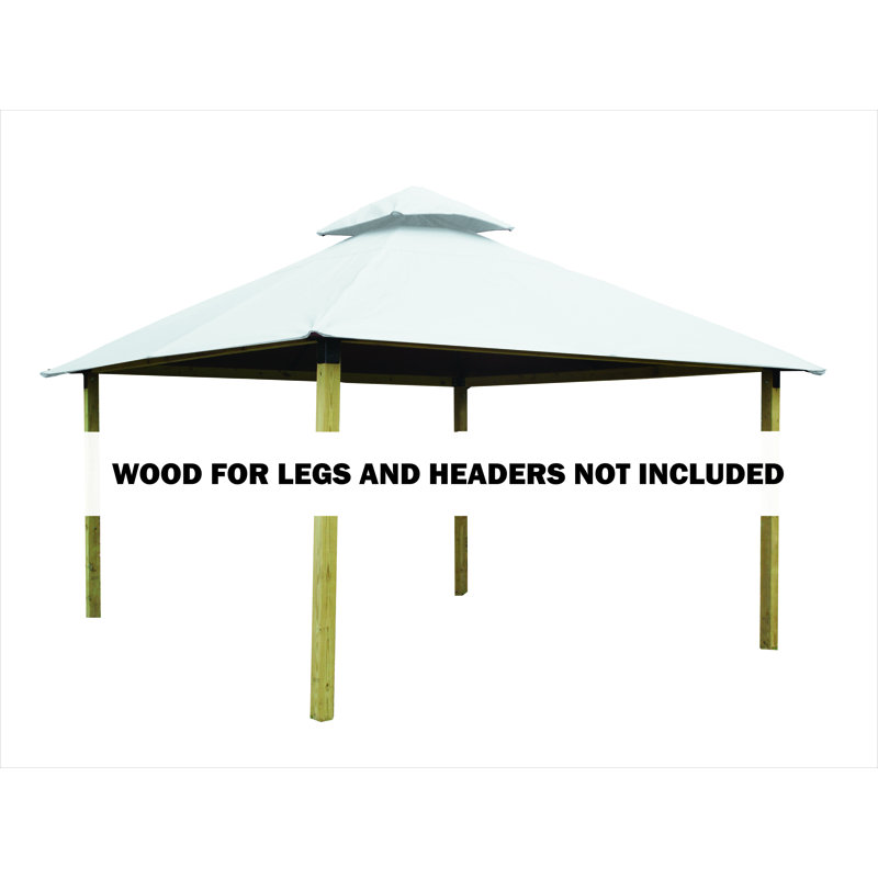 Fixation de toit L 12 pi. D Pavillon de jardin en bois massif, Blanc naturel, H 141,5 po x l 144 po x P 144 po