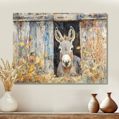 Donkey Floral Portrait At The Barn - Donkey Metal Wall Decor, Modern Metal Art Print