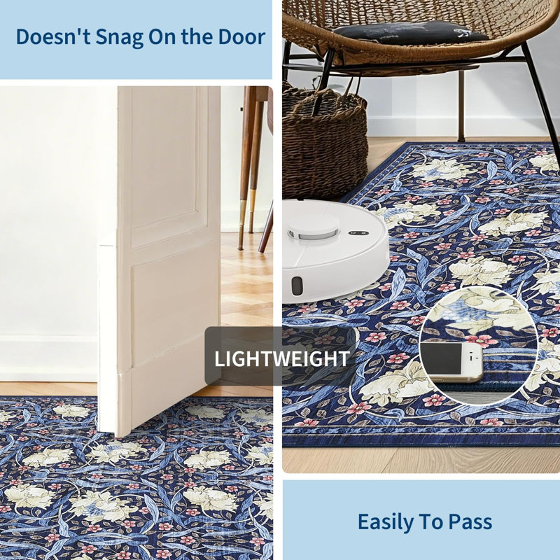 Machine Washable Area Rugs Vintage Floral Rug for Living Room Stain Resistant Foldable Lightweight Non Slip Carpetfor Bedroom Office