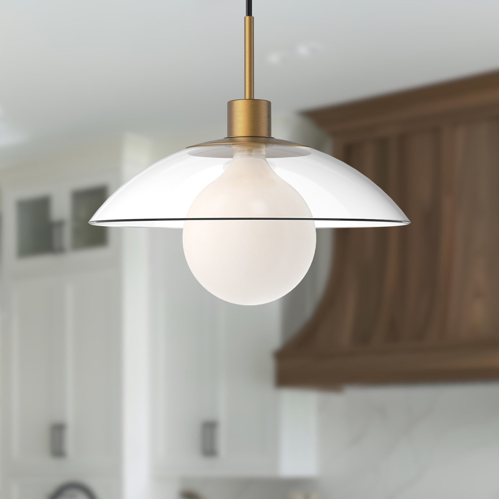 Finola Single Light Glass Pendant, Aged Gold/Clear Glass