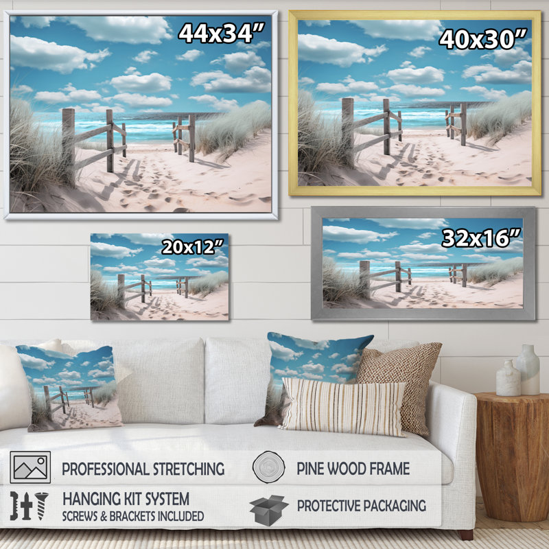 Plage, paysage marin, rêves, chemin I - plage, art mural, H 16 po x l 32 po x P 1 po, Toile tendue