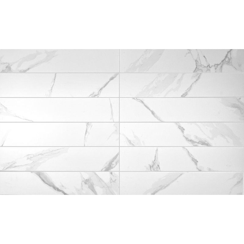 Gwen 4" x 19" Porcelain Marble Look Subway Wall & Floor Tile, Calacatta White