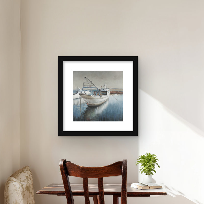 Bateau de pêche désaturé - impression de salon marin, H 16 po x l 16 po, Black