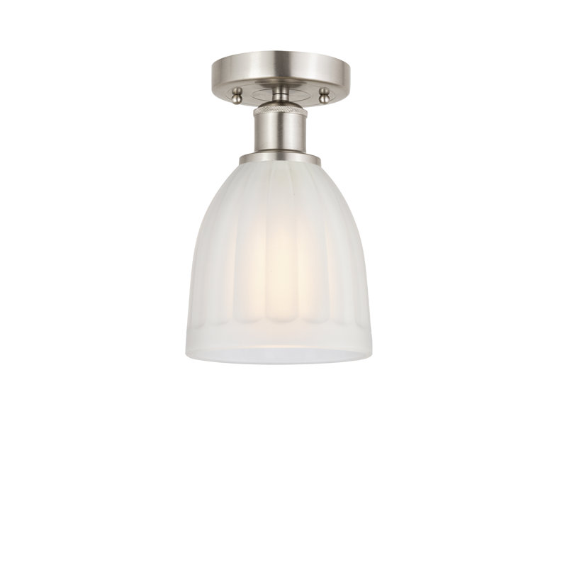 Plafonnier semi-encastré en verre Radegonde, Blanc, Nickel satiné brossé
