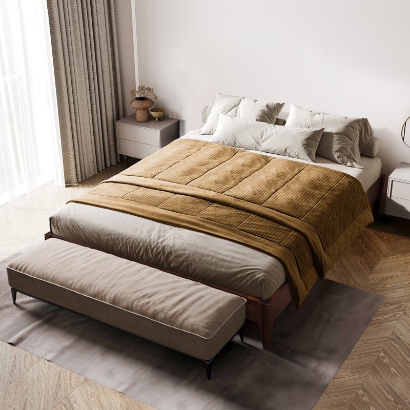 Mervyn Solid Wood Platform Bed without Headboard, Mid-Century Modern Bed Frame, Queen Size Bed Frame Wood Bed Compatible with All Mattresses, No Box Spring Needed, Easy Assembly, Chocolate