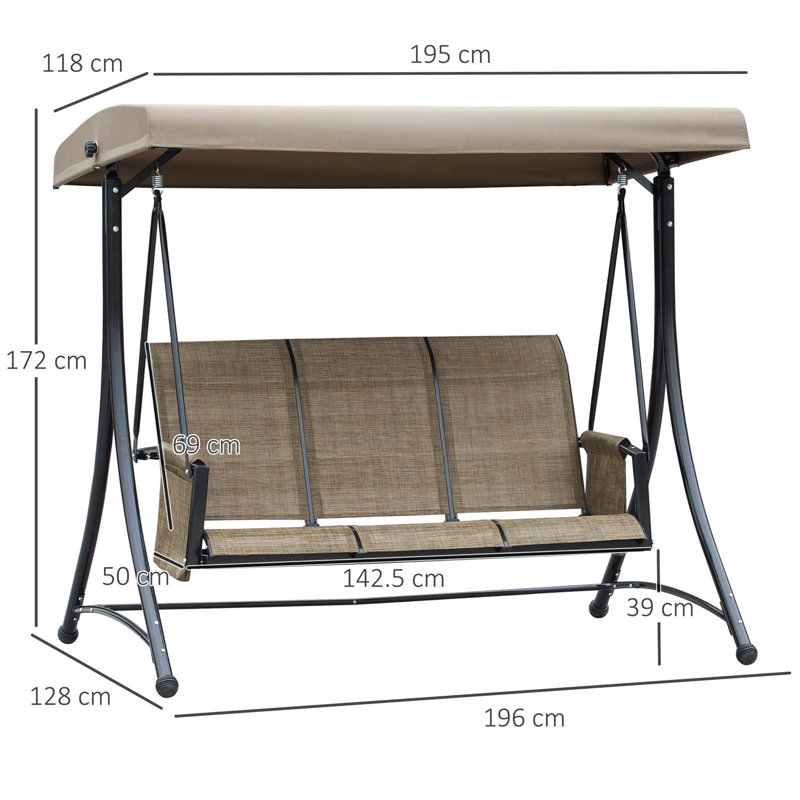 Baese 3 Person Porch Swing with Canopy, Brown, Brown