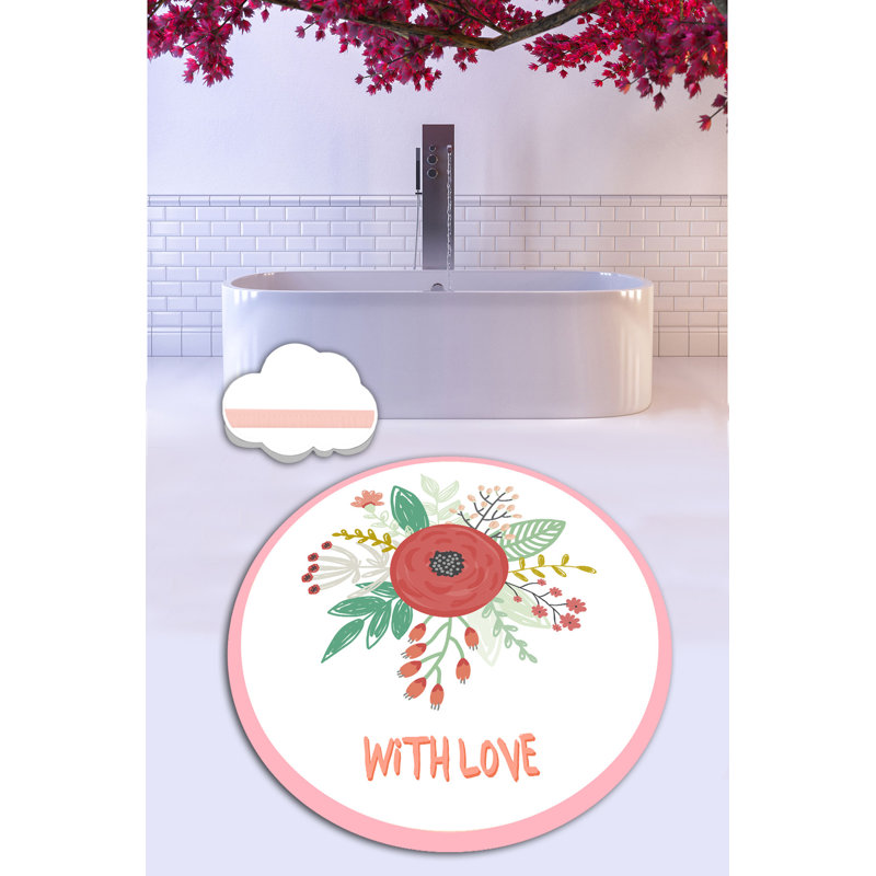 Tapis de bain antibactérien antidérapant, diamètre de 39,4 pouces, 100% polyester, hauteur de poils de 0,4 pouce, 700 g / m² | Lavable à la machine, facile d'entretien | Idéal pour la salle de bain, la douche et le spa, conception douce et durable