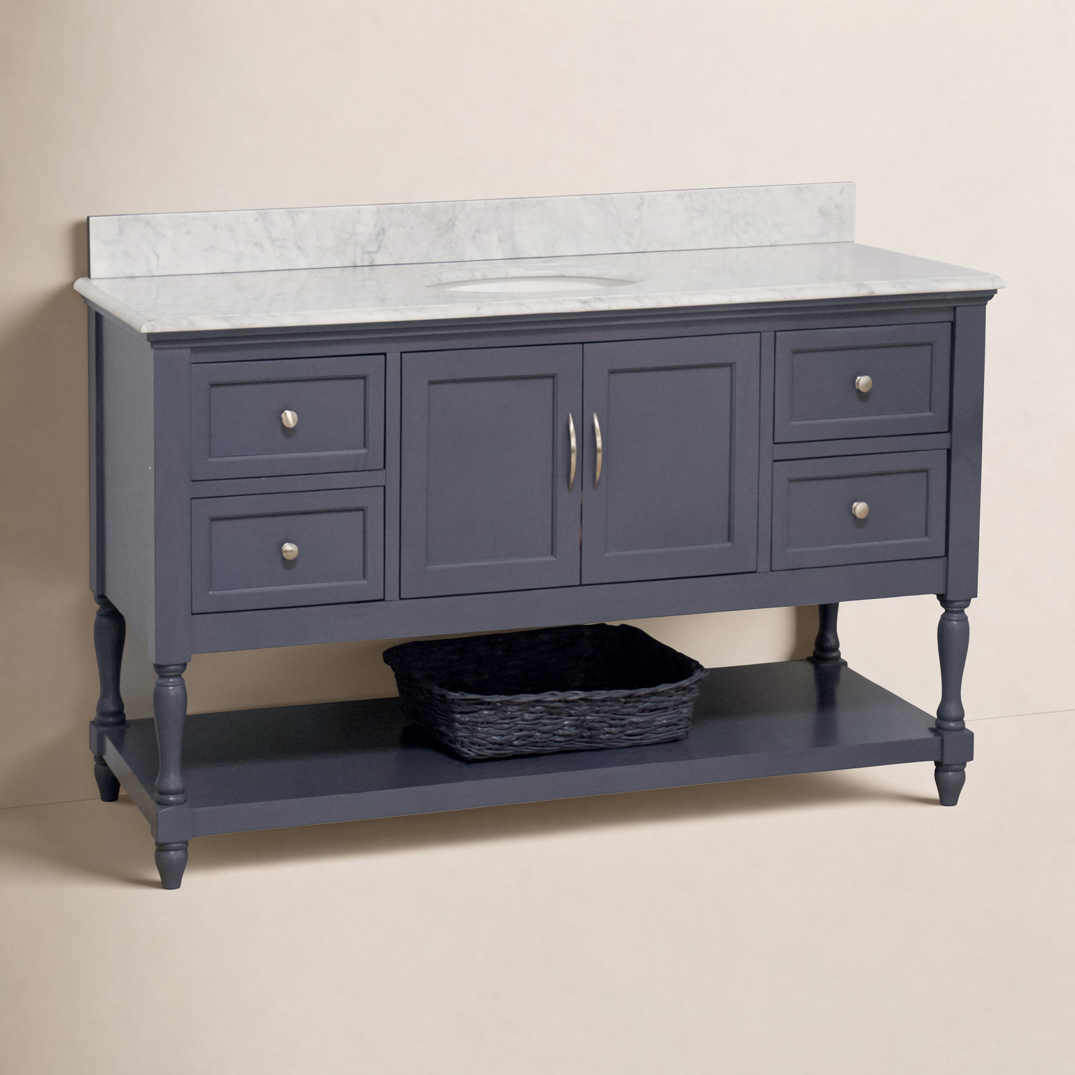 Hampton 60'' Single Bathroom Vanity, Marine Gray, Carrara Marble