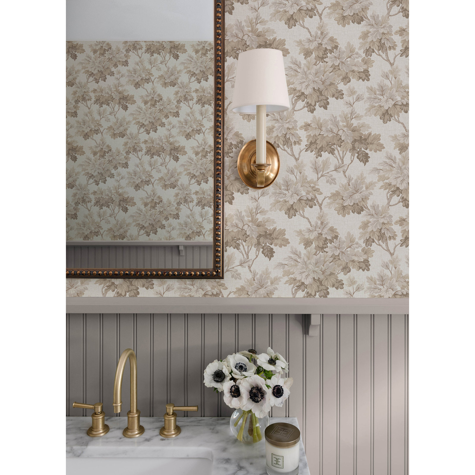Oakcliff Stone Leaf Trail Wallpaper, Taupe