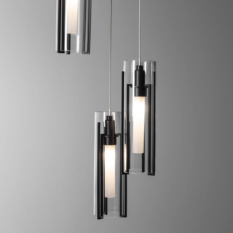 Exos 5 - Light Cluster Cylinder Pendant, Long: 13" to 80", Clear Glass, Black