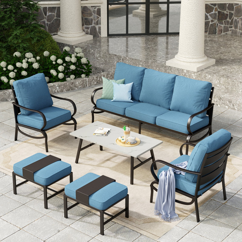 Tapasi 5 - Person Patio Conversation Set with Cushions, Denim Blue, Yes