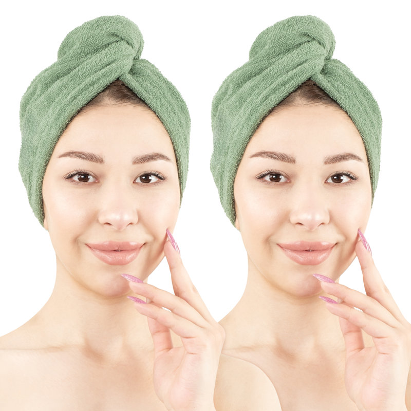 100% Cotton Hair Towels, Hair Turban Towel Wrap Long Curly Hairs, Sage Green