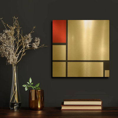 «Composition No. I, Avec Rouge Et Noir, 1929» par Piet Mondrian, art mural en métal doré, 12 po x 12 po