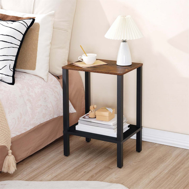 Rustic Brown and Black Small End Table with 2-Tier Storage