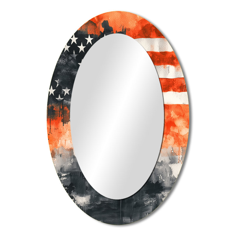American Flag Patriot Memories I - Miroir mural rouge traditionnel, 36 po x 24 po
