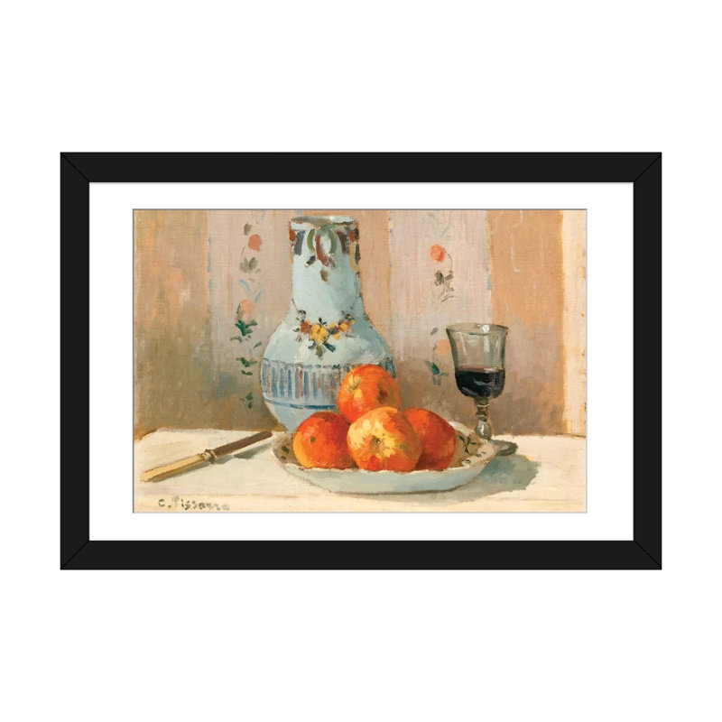 «Still Life with Apples and Pitcher», reproduction sur toile, H 16 po x l 24 po x P 1 po, Papier d'art encadré noir, Blanc