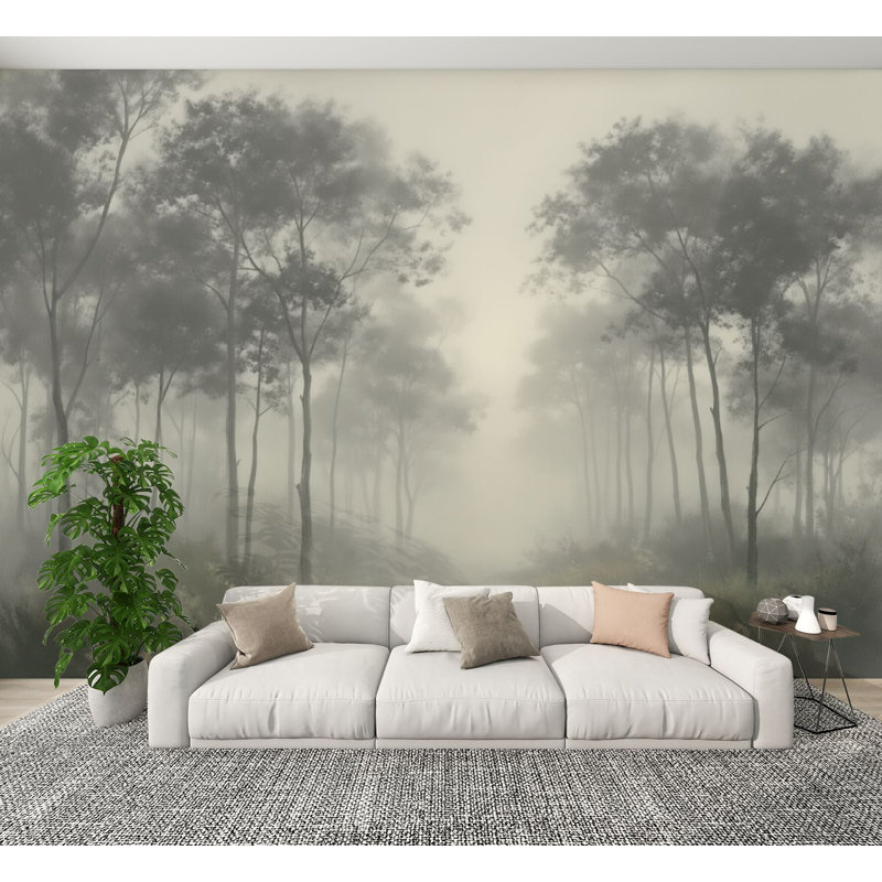 Papiers peints modernes adhésifs Misty Forest Tall Trees, L 96 po x l 69 po