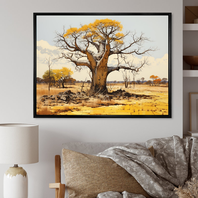 Desert Baobabs Resistance sur toile, Cadre flottant noir, H 30 po x l 40 po x P 1,5 po