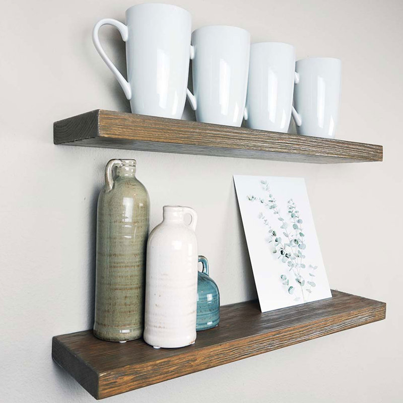 Willow & Grace Amanda, 24 tablettes murales flottantes, gris rustique (paquet de 6)