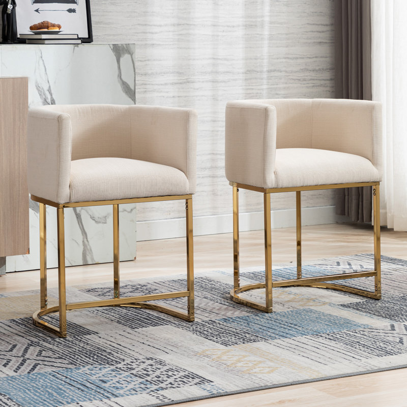 Tabourets de bar Shalon, Lin beige / structure or, Tabouret de bar (siège d'une hauteur de 24 po)