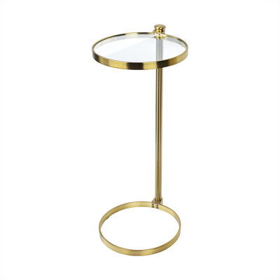 Alto C Shaped Martini Drink Round Table Gold Metal Base Tempered Glass Top
