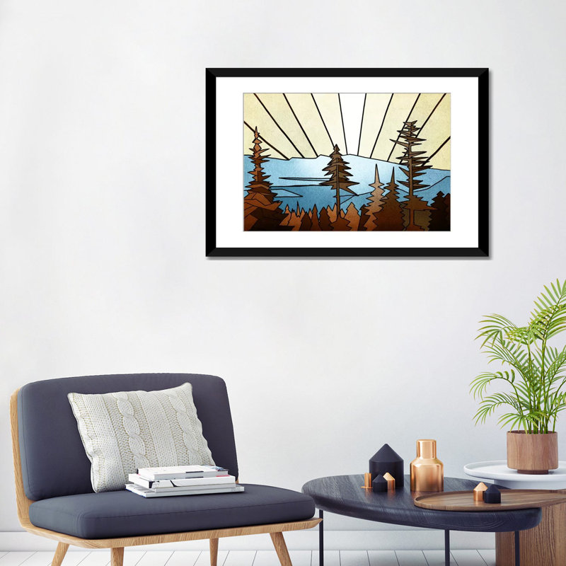 «Geometric Trees», impression sur toile, Papier d'art encadré noir, Blanc, H 24 po x l 32 po x P 1 po