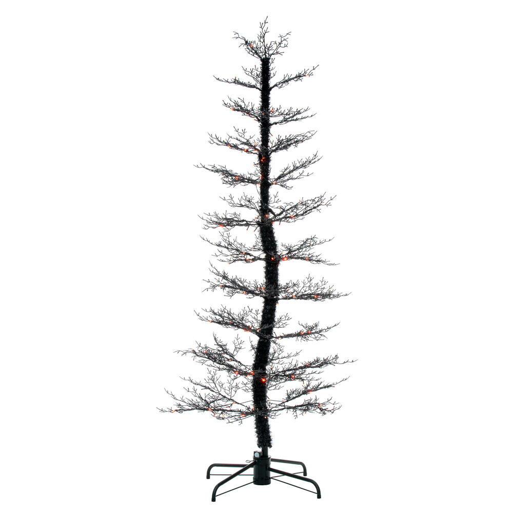 Primrue Black Cedar Pre-lit Halloween Tree with 160 Orange and Purple Lights. Primrue 