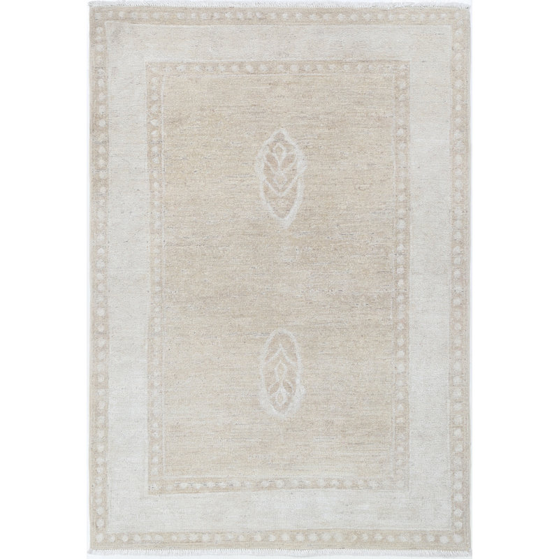 Tapis turc traditionnel noué à la main de 3,2 pi 4,8 pi, tapis décoratif neutre de couleur douce