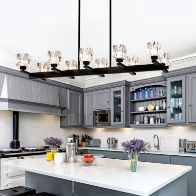 10- For Kitchen Island - Black Crystal Hanging Adjustable Height Dining Room G9 Bulb  10*G9*Max 40W  American Design, Matte Finish Bar Fixture Easy Installation Modern Feeling,