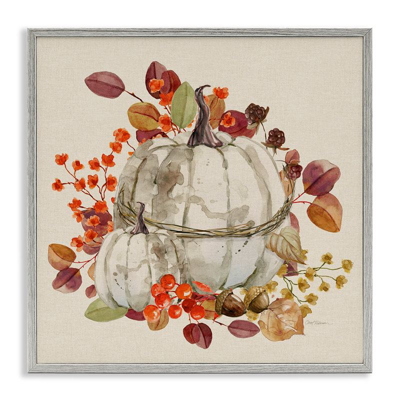 Estampe numérique saisonnière citrouille et feuilles par Carol Robinson, Estampe numérique Farmhouse, H 12 po x l 12 po