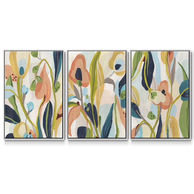 Jungle Jewels I, ensemble de 3 toiles encadrées sur toile, Blanc, H 36 po x l 72 po