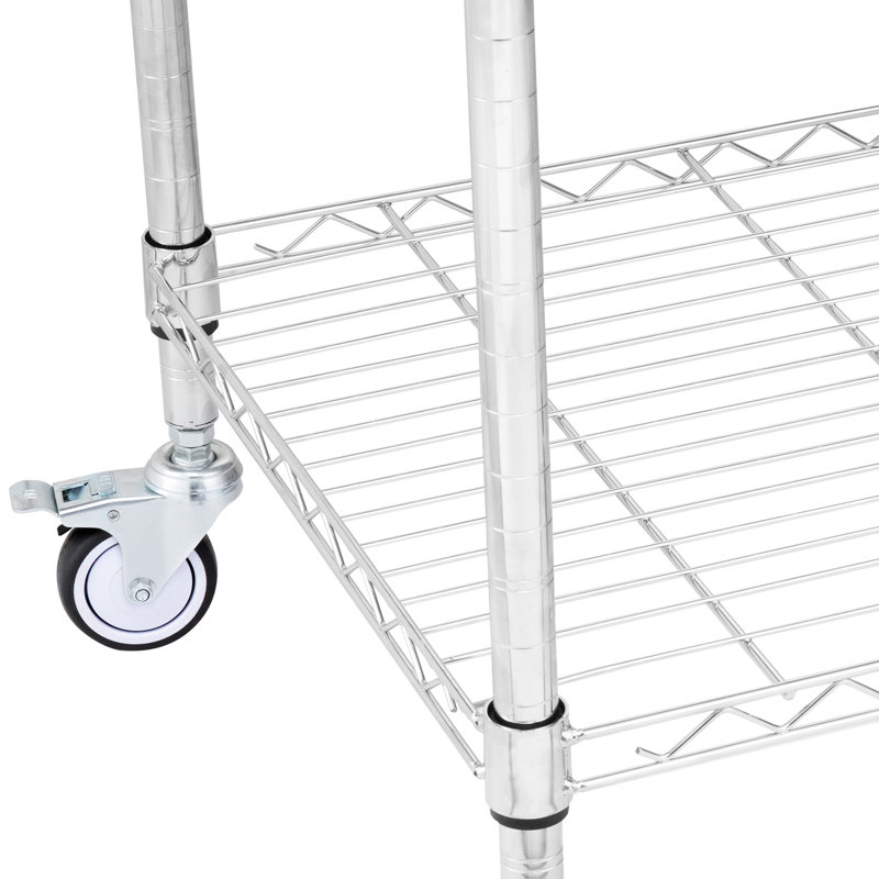 Chariot roulant 3, 470 lb, 24 po x 20 po x 36,6 po, 6 crochets, plateau de table en acier inoxydable, tablettes réglables, roulettes 3 po 3 po, surface, hauteur réglable silencieuse