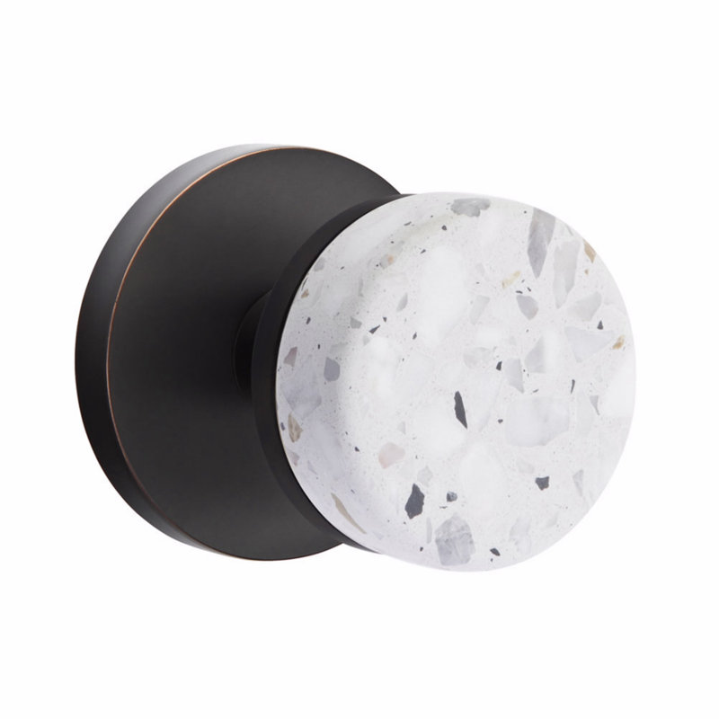 Ensemble de boutons de passage Emtek Select, rosette à disque, tige conique, bouton Terrazzo clair, CF, Bronze huilé
