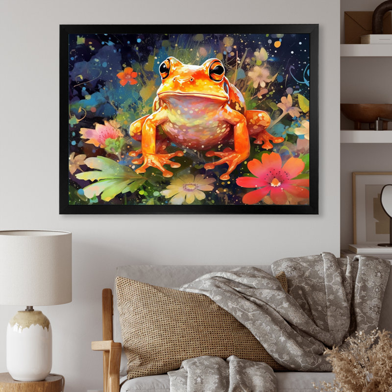 «Leaping Frogs Amphibians I», art mural grenouille, H 24 po x l 32 po x P 1 po, Cadre simple noir