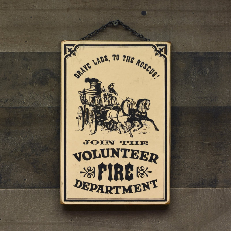 Suspendu rétro Volunteer Fire Dept Ad bois pompier signe homme caverne murale Art Home Decor