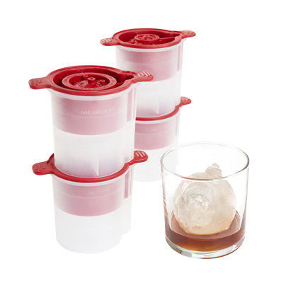 Tovolo Holiday Ornament Ice Molds Set of 4 Snowflake and Tree Shapes for Cocktails, Red