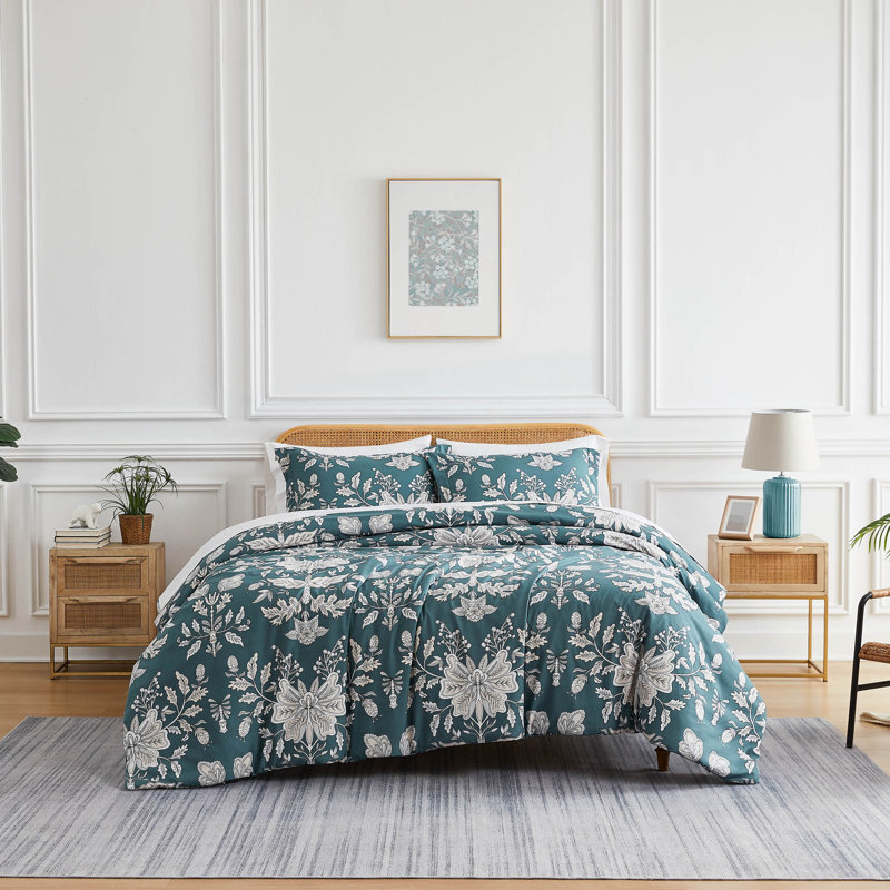 Ensemble d'édredon réversible surdimensionné à motif floral Southshore Fine Linens Vintage, Gris