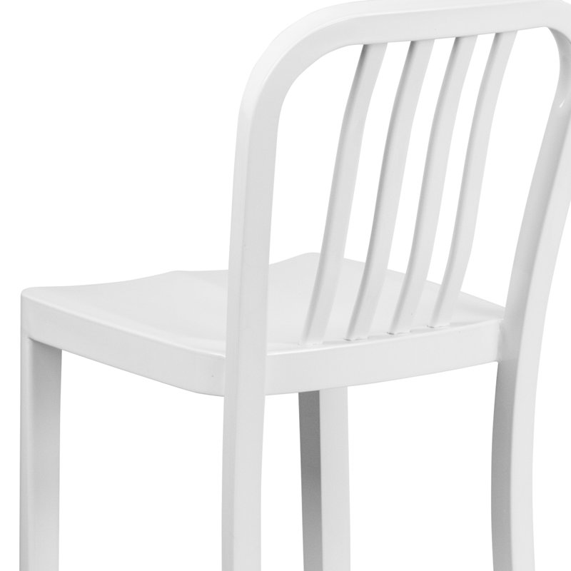 Tabouret de bar d'intérieur et d'extérieur de qualité commerciale avec dossier à lattes verticales, Blanc
