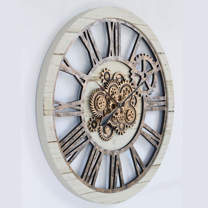 Oversized Desert Beige and Brown Metal Gear Wall Clock