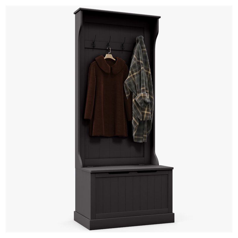 Portemanteau d'entrée 3-en-1 28 "avec banc de rangement, portemanteau avec 4 crochets doubles et rangement pour chaussures pour le vestibule, noir HOMcom