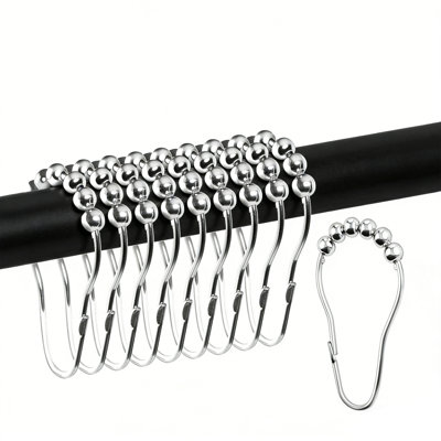 Shower Curtain Hooks For Bathroom, Decorative Curtain Rings For Shower Rods, Metal Shower Hook For Curtains, Rust Proof Stainless Steel, Shower Curtain Hangers, Set Of 12, Chrome