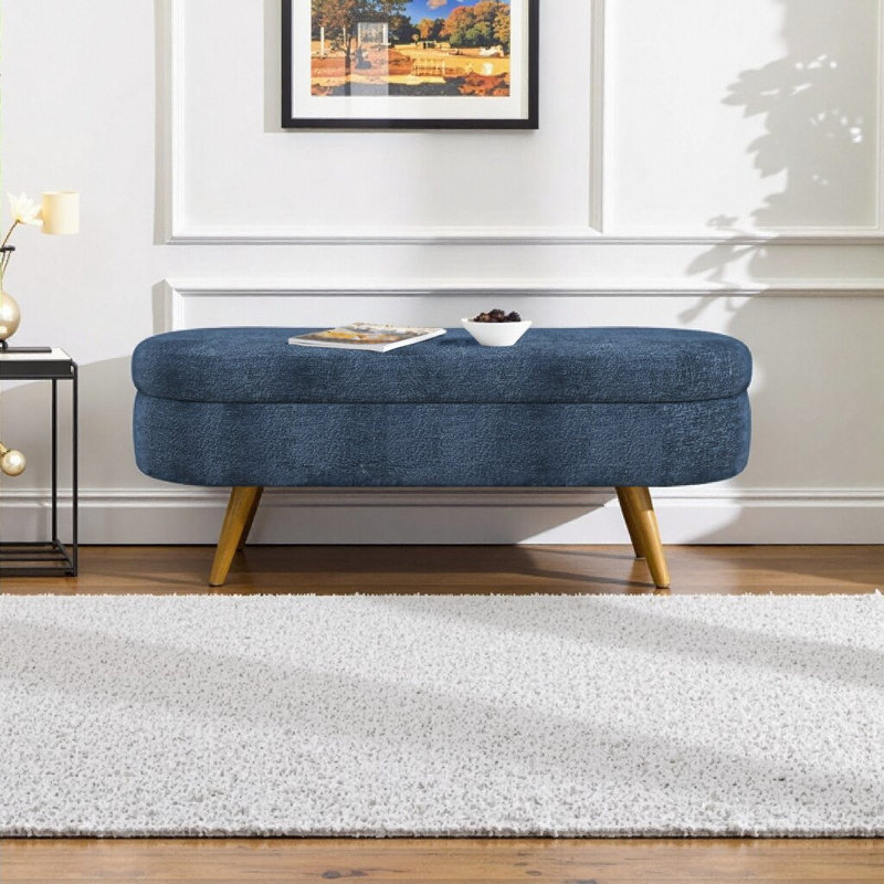Banc de rangement ovale avec repose-pieds en bois d'hévéa, multifonctionnel et élégant pour la décoration intérieure