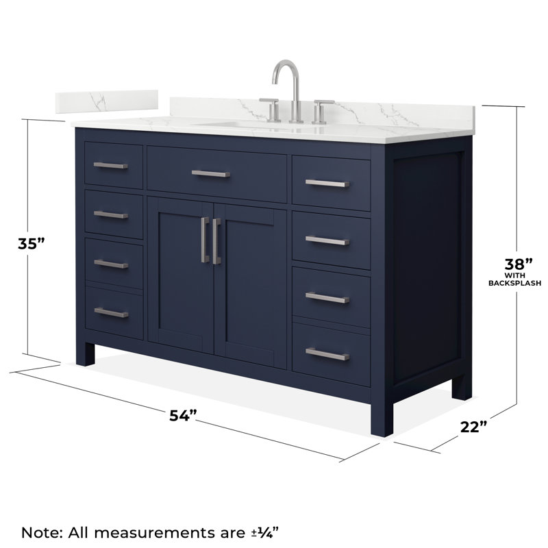 Beckett 54" Freestanding Single Bathroom Vanity with Quartz Top, Giotto Quartz, Brushed Nickel, Dark Blue