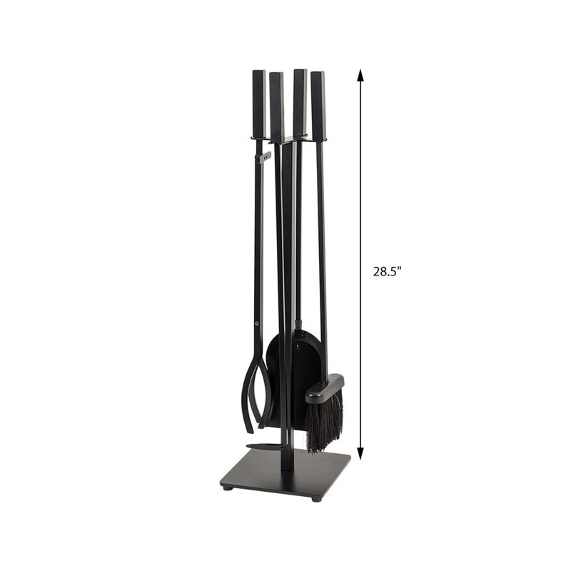 Modern Ember Harriet Fireplace Tool Set - Includes Brush, Shovel, Fire Poker, Tongs and Stand -Steel, Black