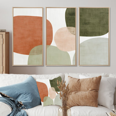 Minimalisme orange avec formes simples de vert - ensemble de petits reproductions d'art mural minimalisme