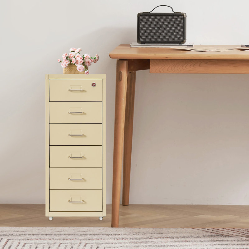 11" 6 Layers Vertical File Cabinet Metal File Cabinet With Lock, Beige